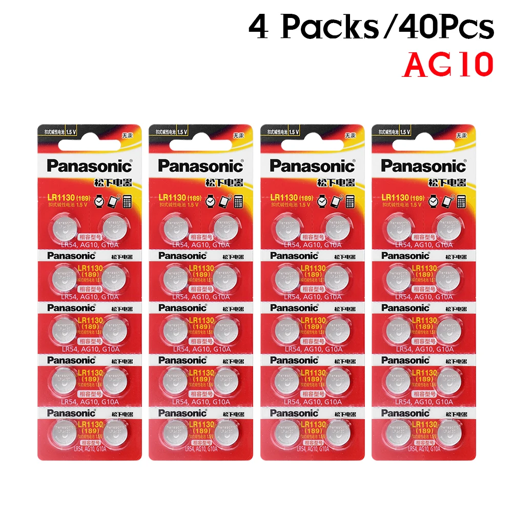 40 шт./4 карты 389 LR54 SR54 SR1130W 189 SB-BU L1130 1130 Panasonic 1,5 V AG10 LR1130 аккумулятора кнопочного типа щелочной аккумулятор монета Батарея