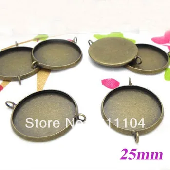 

25mm Antique Bronze Copper Blank Round Circle Bases Trays 2 Loops Bezels Pendant Bracelet Connector DIY CABs Findings Wholesale