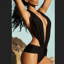 Хит, сексуальный купальник, черный, женский, Холтер, купальник, пуш-ап, бикини, цельный, глубокий v-образный вырез, купальник