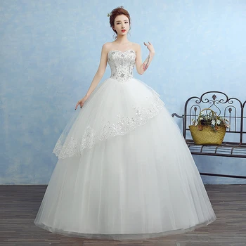 

Real photo wedding dresses 2017 Newst diamond bridal gowns strapless pearls beading princesa ball gown with Ruffles