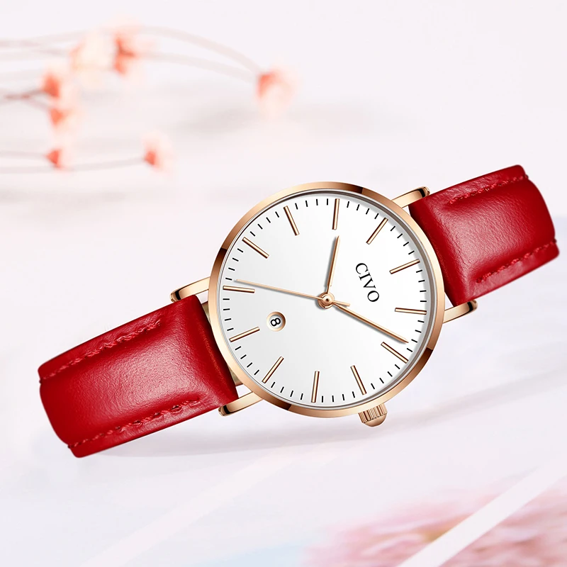 

CIVO 2019 New Fashion Businee Wemens Watches Date Calendar Premium Leather Watchband Waterproof Alloy Quartz Watch Simple Clock