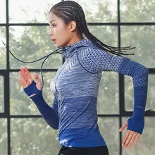 Для Женщин Йога рубашка женский с длинным рукавом на молнии спортивный Топ свитер Толстовка Толстовки с капюшоном бег трусцой Фитнес куртка для отдыха