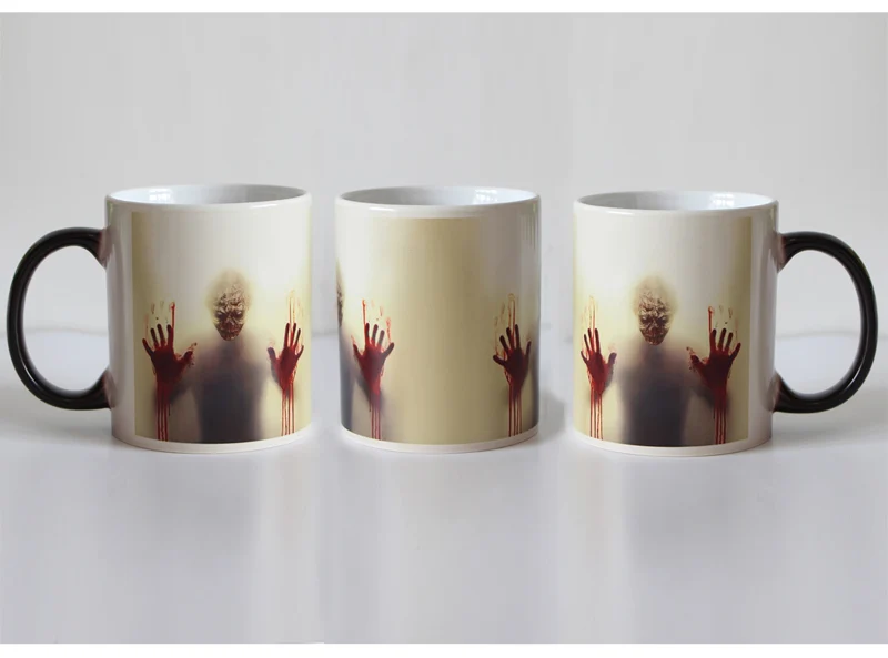 Новейший дизайн зомби изменение цвета кофейная кружка Тепло сенсивная Волшебная чайная чашка кружки Ходячие мертвецы кровавые руки подарок - Цвет: zombie head two side