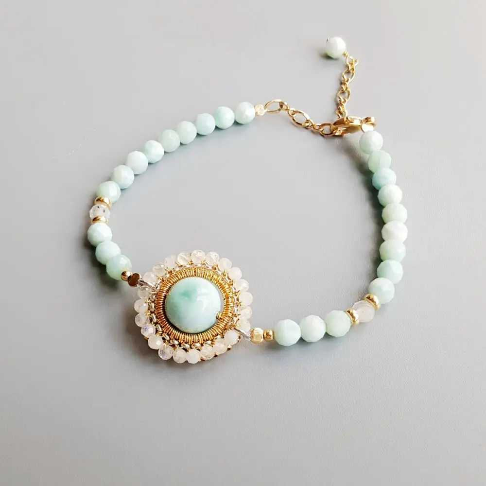 

Lii Ji Planet Series Genuine Larimar Moonstone 9K-GF Adjust Bracelet Delicate Jewelry For Women