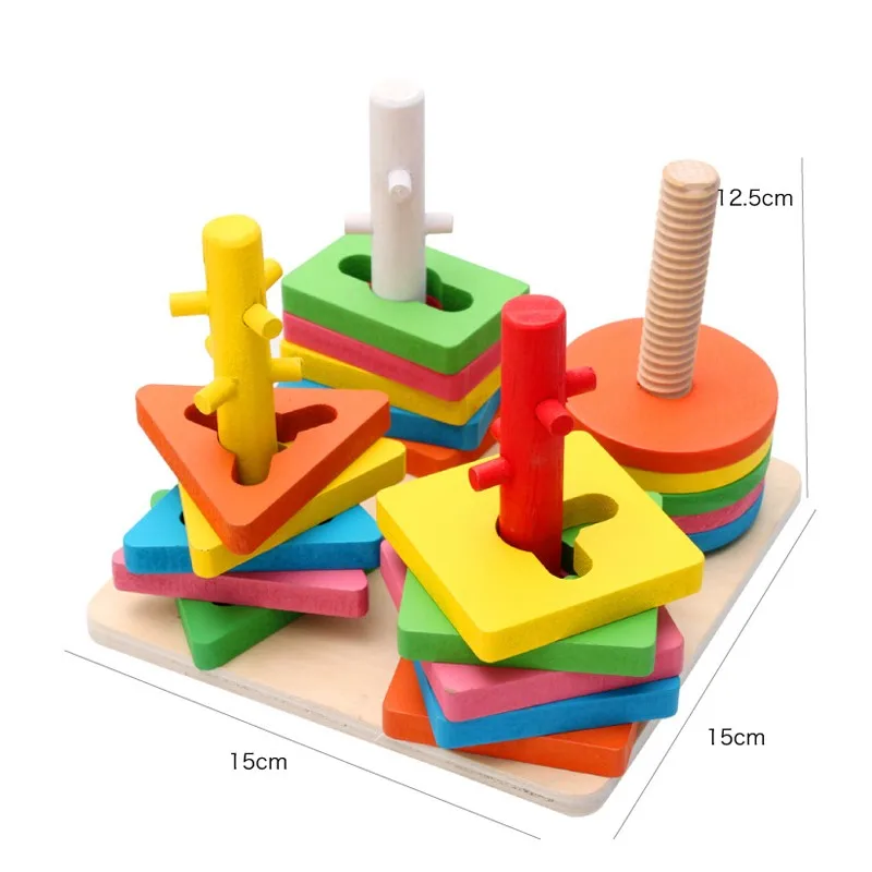 Wooden Column Shapes Stacking Toys math games Baby Preschool Educational Geometric Sorting Board Blocks Building Blocks Geometry baby-building-blocks-wooden