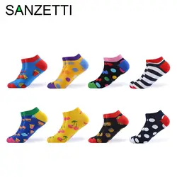 SANZETTI 8 пар/лот Повседневное Для мужчин Для женщин 2019 новые носки до лодыжки Красочные Хлопок парные носки геометрический узор