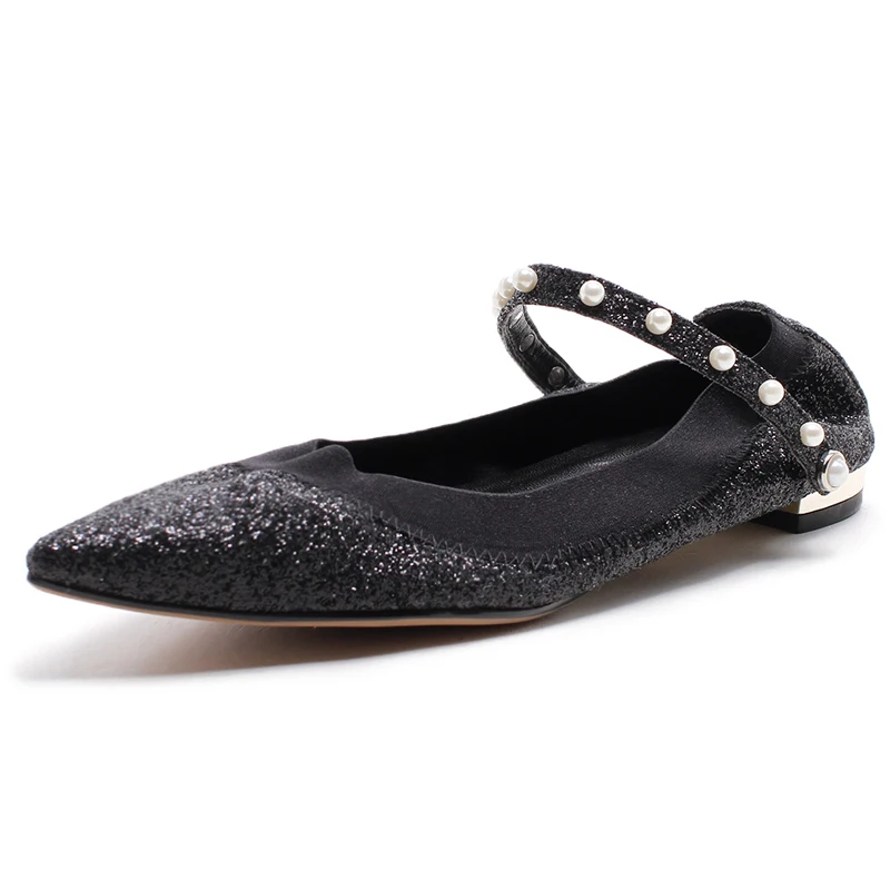 

Genuine Leather Women Dress Shoes 1.5 CM Heels Summer Style Pointed-toe Low Pumps Fashion Pearls Shoe Box Packing M611