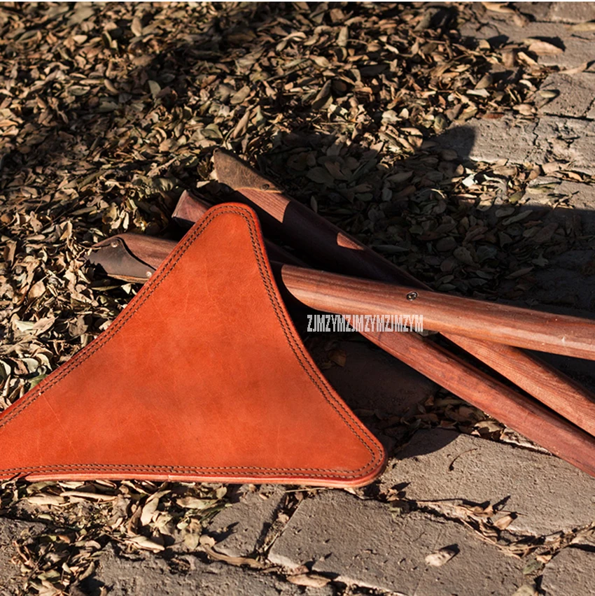 Ручной работы Ретро складной рыболовный деревянный стул табурет портативный из воловьей кожи треугольник натуральная кожа деревянный открытый пляжный стул