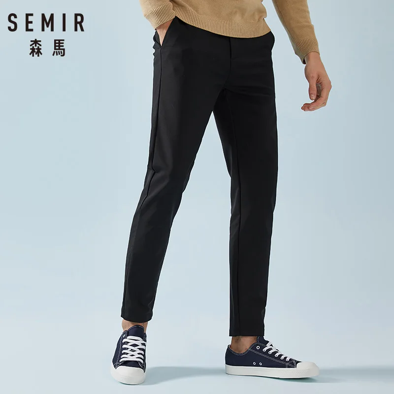 SEMIR Мужские приталенные брюки, хлопковые брюки-чиносы с боковыми карманами и карманами на пуговице сзади, повседневный стиль для весны и осени