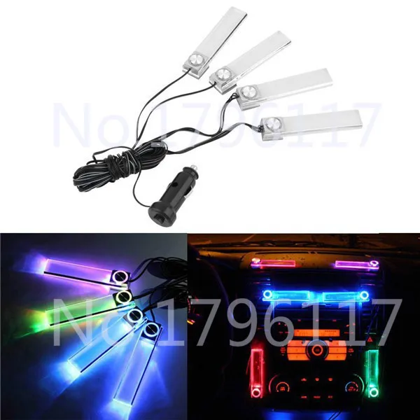 

12V LED Car Auto Colorful 4 LED Floor Foot Interior Dash Decoration Light Atmosphere Lamp with Cigarette Lighter Car styling