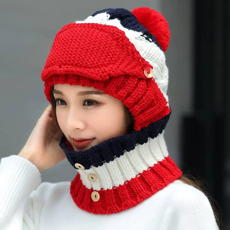 

2019 Winter Hat scarf Set for Women Kitted Thicken Winter ring Scarves with Masks Unisex Winter hat Female set for Girls Kitted