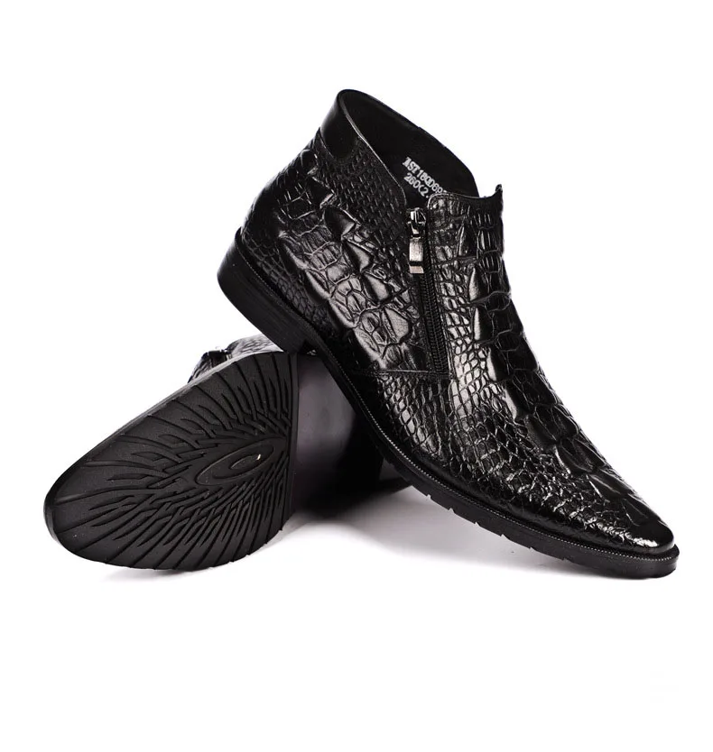 QYFCIOUFU/высококачественные мужские кожаные ботинки до середины икры Мужские модельные ботинки с крокодиловым узором Роскошные ботильоны ручной работы с острым носком