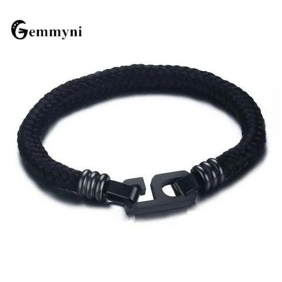 Vintage Thick Black Rope Braided Bracelets Bangles For Men Thread Bulk Charms Stainless Steel
