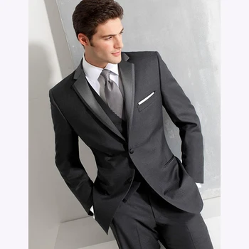 

Custom made men dress Groom Tuxedos suit colete homem 2017 new Gray Groomsman Wedding mens fashion Suits ( jacket+Pants+vest)