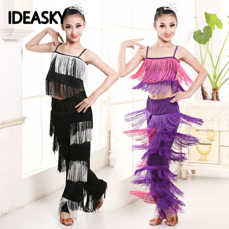 girls black fringe pants for women costume latin black salsa white top and pants cha cha fringe