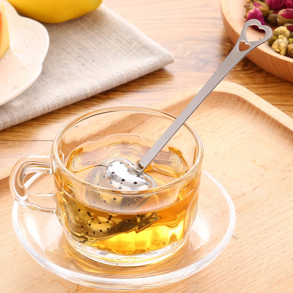 

Kitchen Drinkware Heart Shaped Stainless Steel Tea Infuser Spoon Strainer Steeper Handle Tea Filter