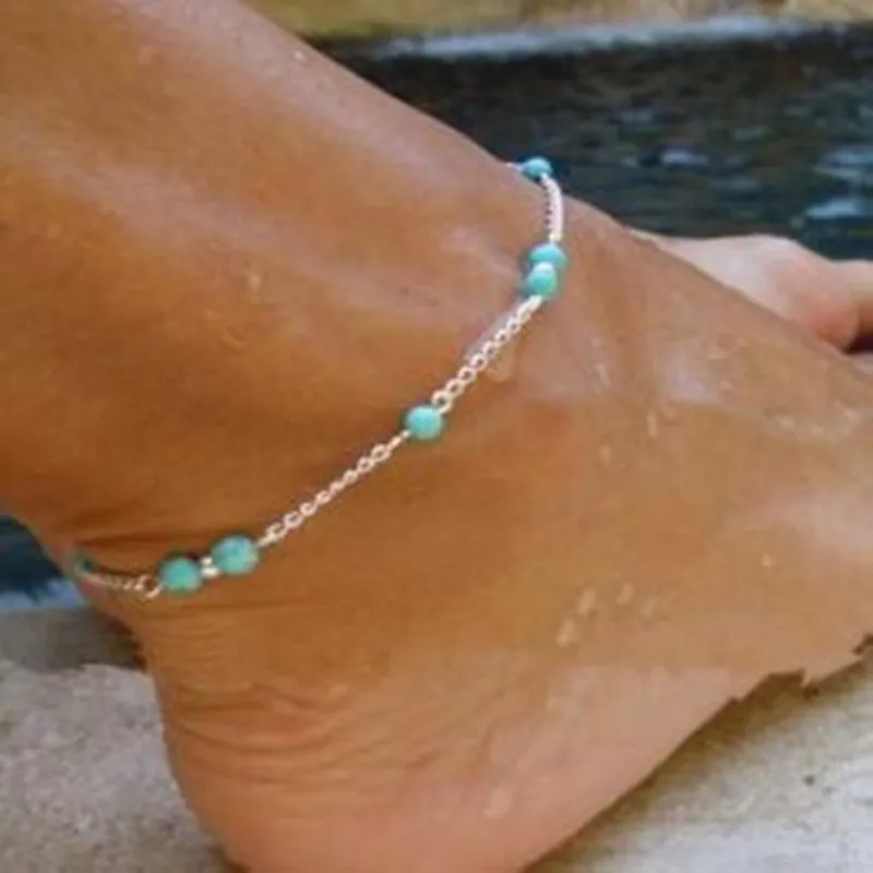 Hot Ladies Summer Seaside Beach Turquoise Beads Anklet Accessories Feet Jewelry