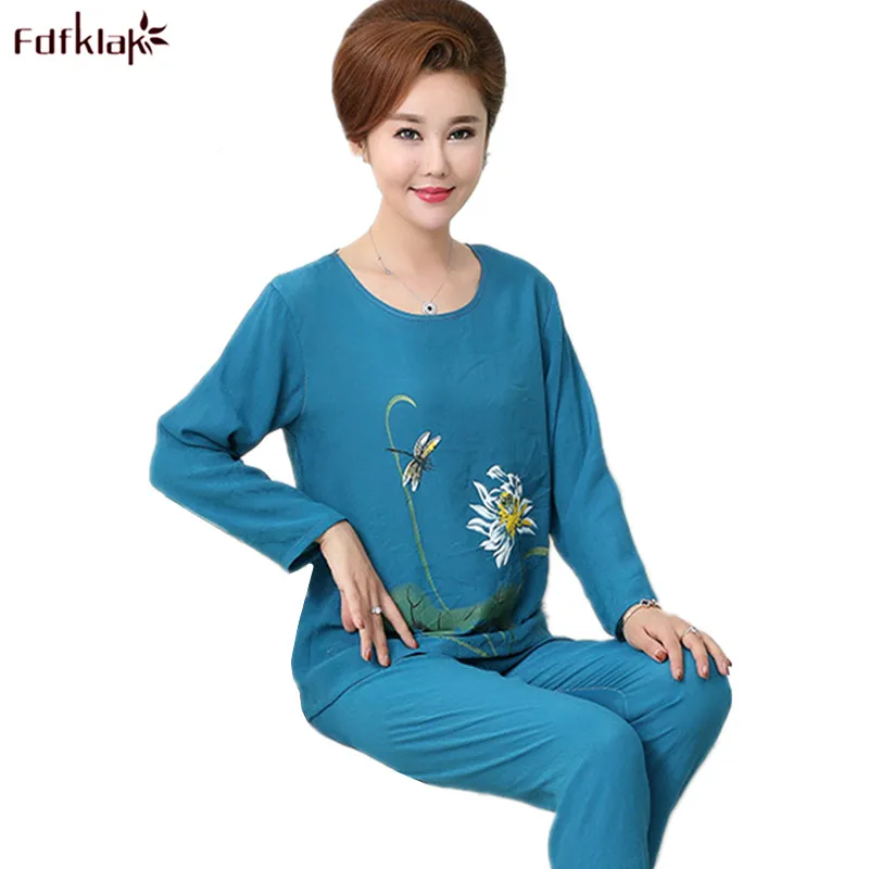 Fdfklak Spring Summer Pajamas Set Ladies Cotton Pajama Print Casual