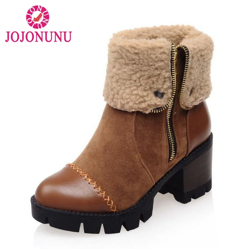 

Women Cool Boots Lace Up Platform Square Heels Vintage Boots Shoes Woman Half Short Boots Shoes Woman botas mujer Size 32-43