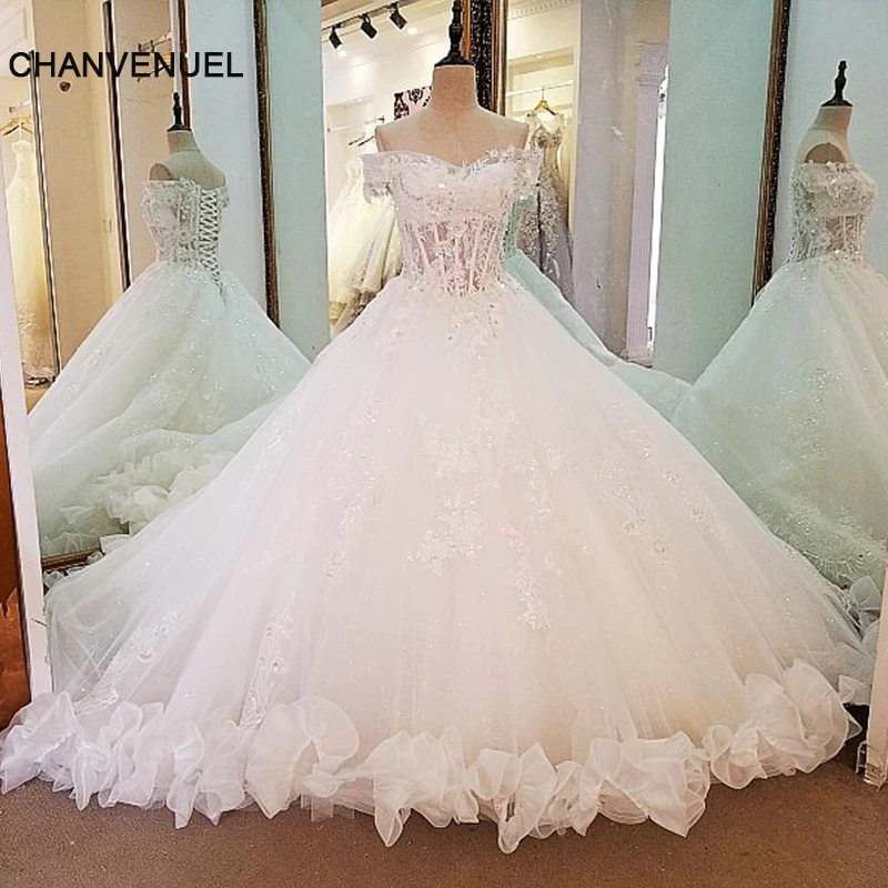 

LS0006 beautiful lace wedding gown ball gown coset back beading lace bridal gowns vestidos de noiva de luxo 2017 real photos