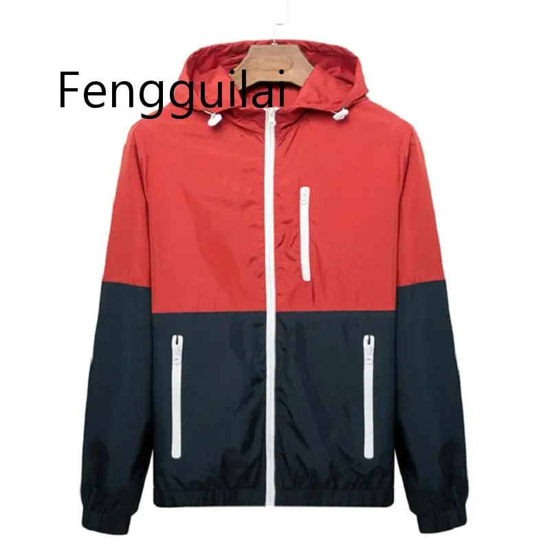 

Windbreaker Men Casual Spring Autumn Lightweight Jacket 2019 New Arrival Hooded Contrast Color Zipper up Jackets Outwear Cheap