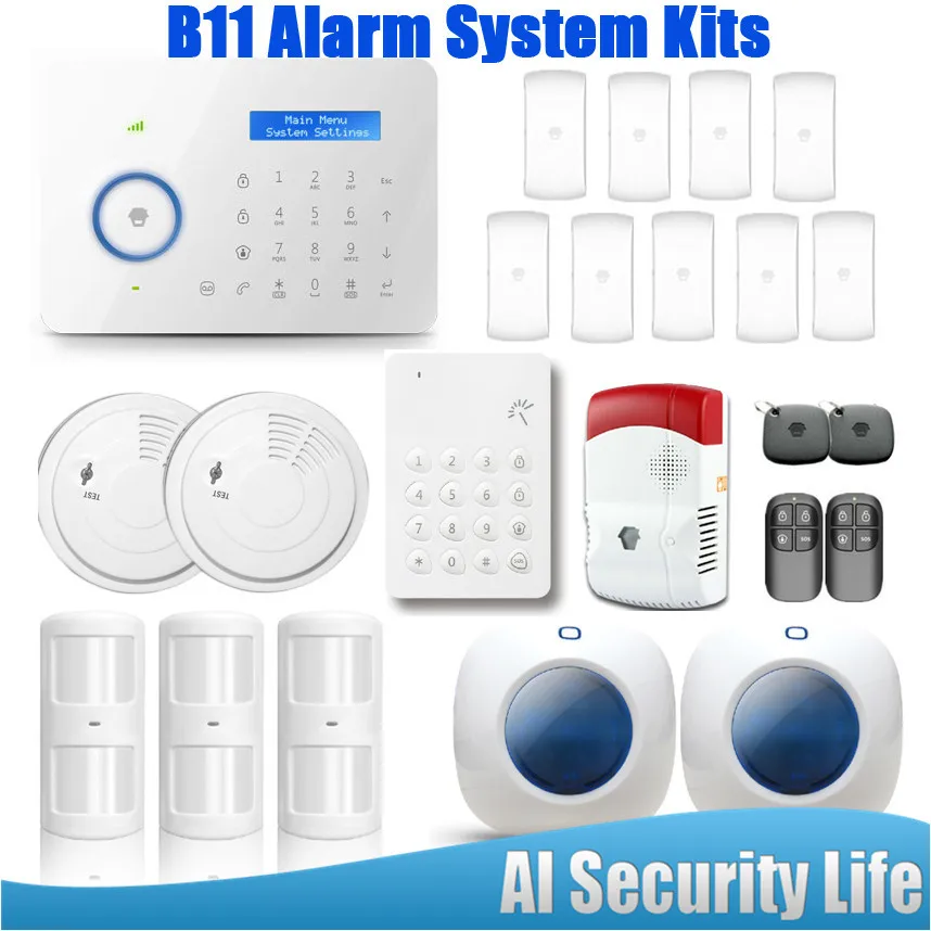 Chuangkesafe Chuango B11 PSTN/GSM Home Burglar Alarm Security System Kits 2PCS Wireless Strobe Warning Siren Smoke Detector