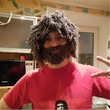 Креативная шерстяная пряжа вязанная Хобо пещерный парик борода Мужская Зимняя Маска Шапочка шапка