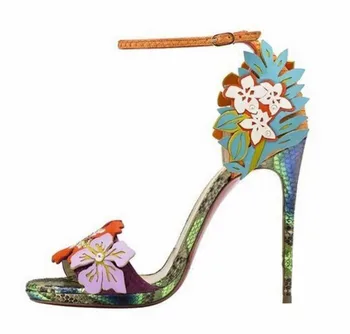 

New Stiletto Slim New Sandals High-Heeled European And American Trade Fashion Flower Hollow Hit Color Shoes Flower