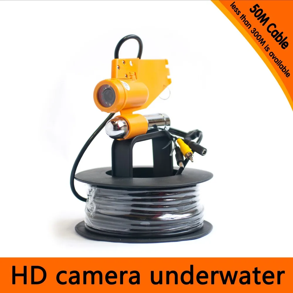 50 метров глубина подводный комплект рыболовных камер с одной свинцовой планкой и 7 дюймов цветной tft монитор и желтый Жесткий пластиковый Чехол