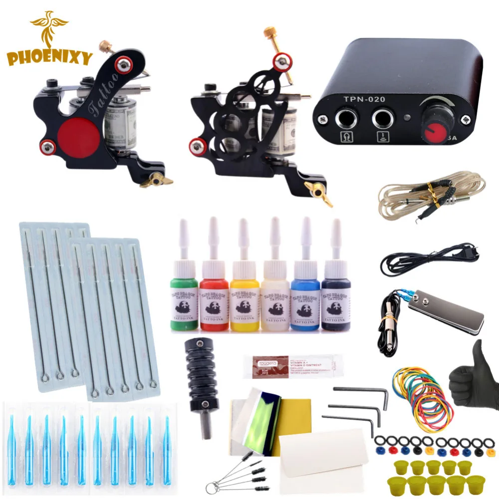 

Tattoo Machine Kit Complete Pigment With Power Supply Clip Cord Set Tattoo Grips Needles Permanent Makeup Set Tools Tattoo Kit