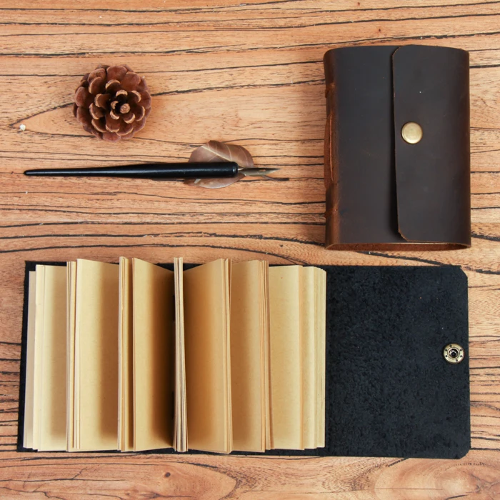 

K&KBOOK Vintage Business Cowhide Genuine Leather Notebook A7 Pocket Handmade Traveler Notebook Diary Refillable Journal Notepad