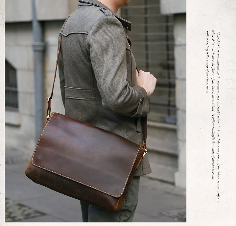 Роскошная мужская сумка-мессенджер Tiding из воловьей кожи, 14 дюймов, для ноутбука, простой винтажный портфель на плечо, модная сумка, темно-коричневая, 1153