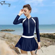 Женский спортивный костюм для плавания с длинным рукавом, мягкая Однотонная юбка для плавания, сексуальные женские костюмы для серфинга на молнии, летние рашгарды, Майо