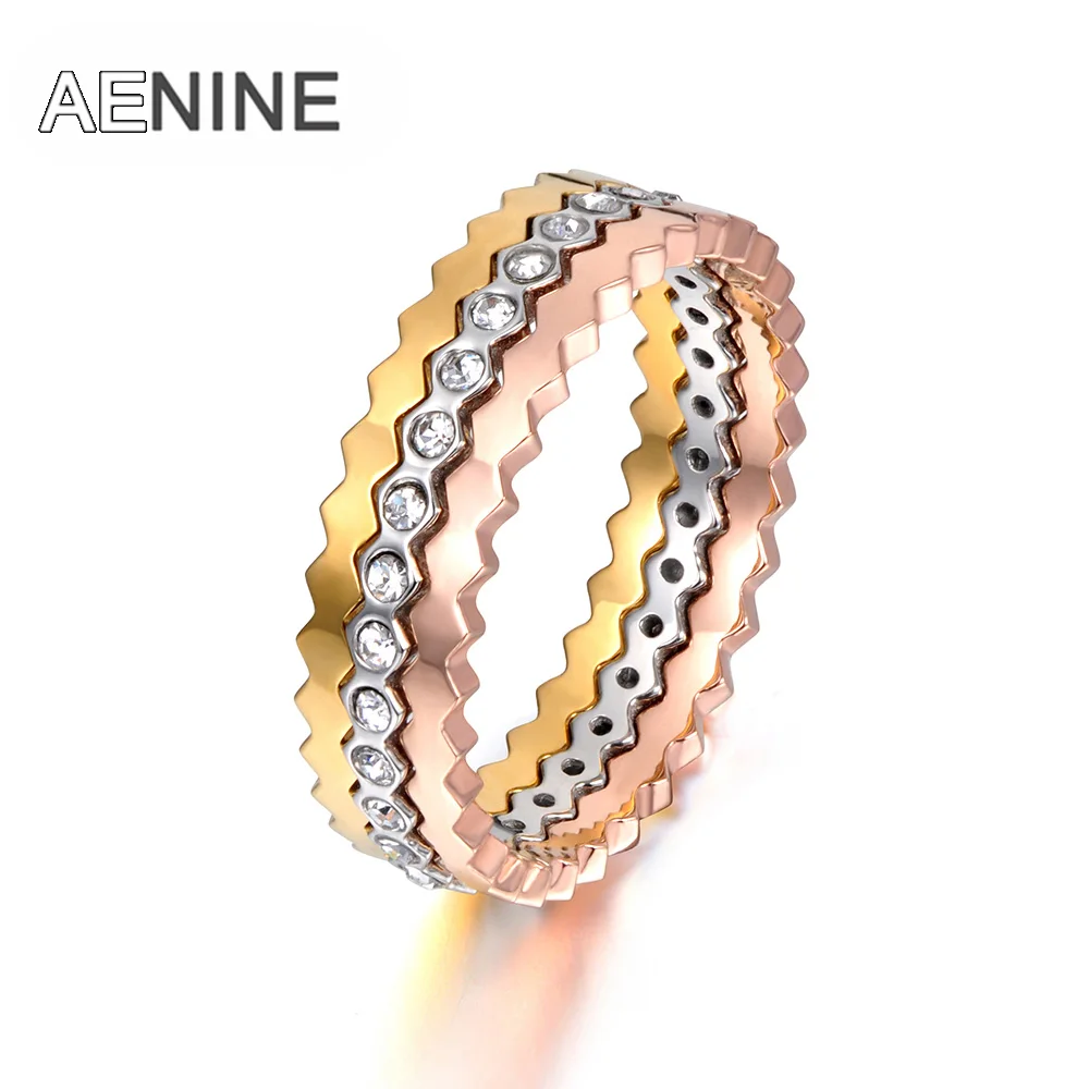 

AENINE Original Design Romantic 3 In 1 Engagement Rings For Lovers Titanium Steel 3 Gold Color Wedding Ring Jewlery AR17144