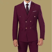 Peaked лацкан две пуговицы бангунди мужские костюмы модный Блейзер приталенный костюм Maculino на заказ(пиджак+ брюки+ галстук+ носовые платки