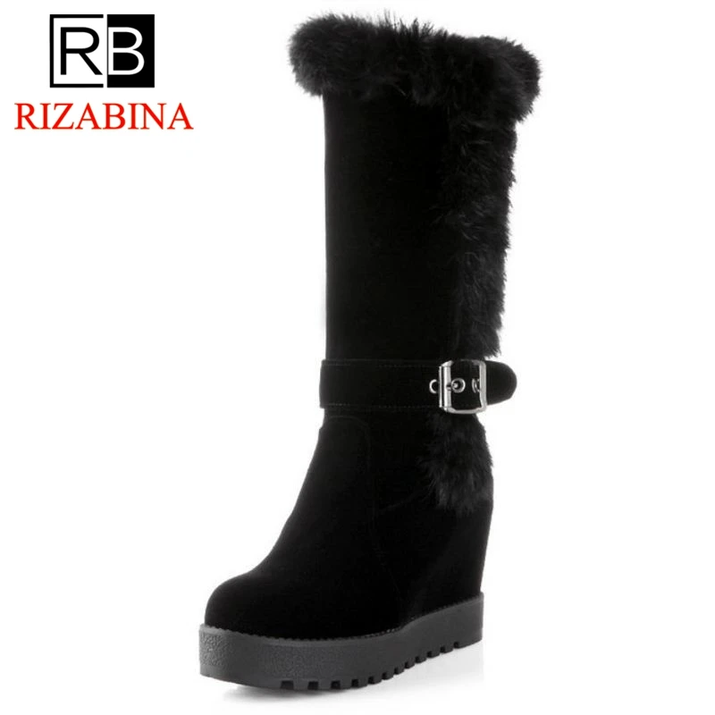 

RIZABINA Free shipping over knee wedge boots women snow fashion winter warm footwear shoes boot P15339 EUR size 34-39