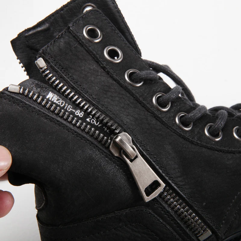 Fosco Dos Botas Do Alto Masculinos Black Escuro Superior Homens Velho Grosso Outono Rugas Vintage Sapatos parte Metal Retro Duplo Couro Zíper 8qq5SwOxX