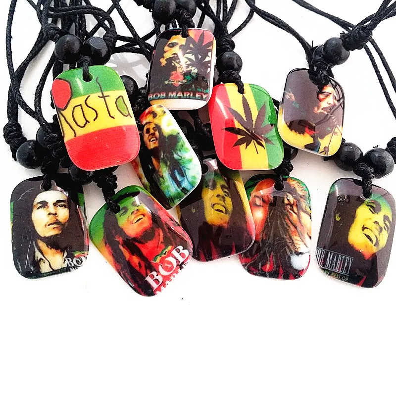 

MIXMAX wholesale 36pcs mixed bob marley necklaces rasta Jamaica Reggae Resin colorful designs chain pendant for men women unisex