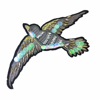 

6pc 28x18cm Sew On Sequin Bird Embroidered Patch Crystal Beaded Fly Birds Applique Patches Dress Parches Bordados Ropa AC0913
