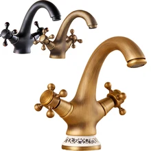 Dual Handle Bathroom Vessel Sink Mixer Taps Deck Mounted Brass Hot and Cold Water Basin Faucet
