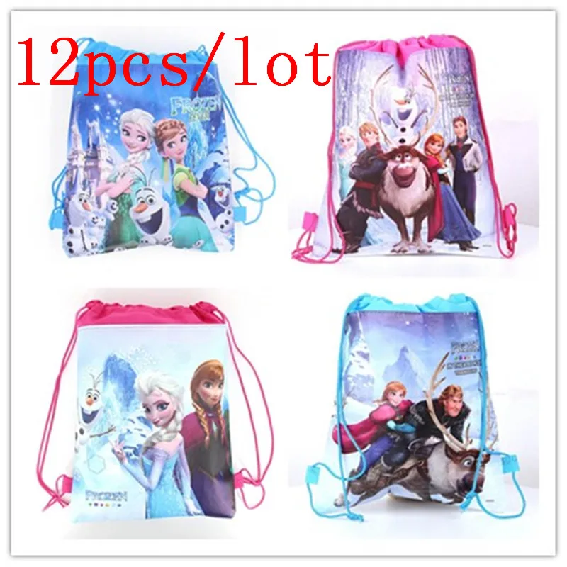 Disney Frozen 12 шт./партия, Детские Сумки На День Рождения мультфильм на шнурке, Детские Сумки на завязках, школьные сумки на завязках