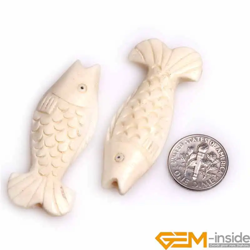 23x50mm Big Large White Carved Bone Animal Fish Beads Loose Bead For