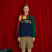 Новая Осенняя женская футболка с короткими рукавами Корейская Повседневная рубашка поло большой размер свободная контрастная цветная тонкая футболка Топы рубашка