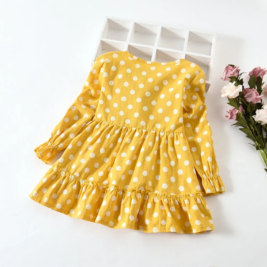 Г. ARLONEET, новое летнее платье сетчатая одежда для маленьких девочек, с длинными рукавами, с рюшами, в горошек, с двойным бантом, одежда Z0205