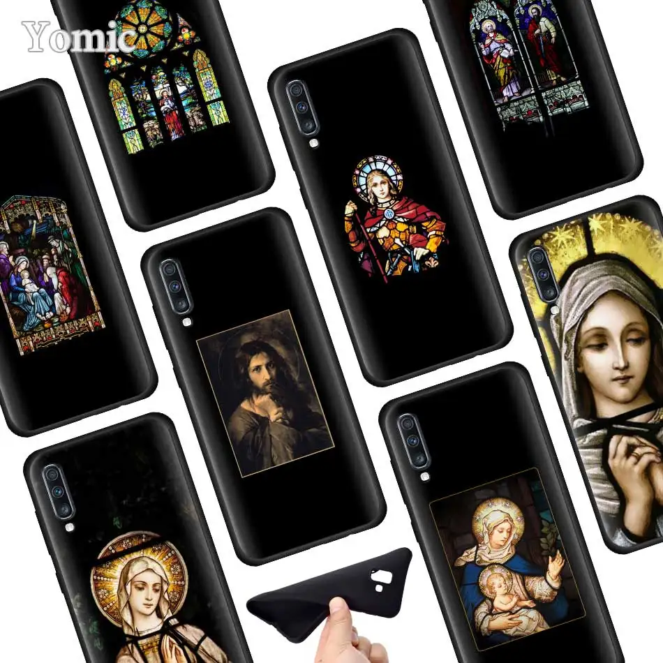 

Silicone Soft Phone Case for Samsung Galaxy A50 A40 A70 A30 A20 A80 A6 A7 A8 Plus 2018 Back Case Retro Oil Painting Virgin Mary