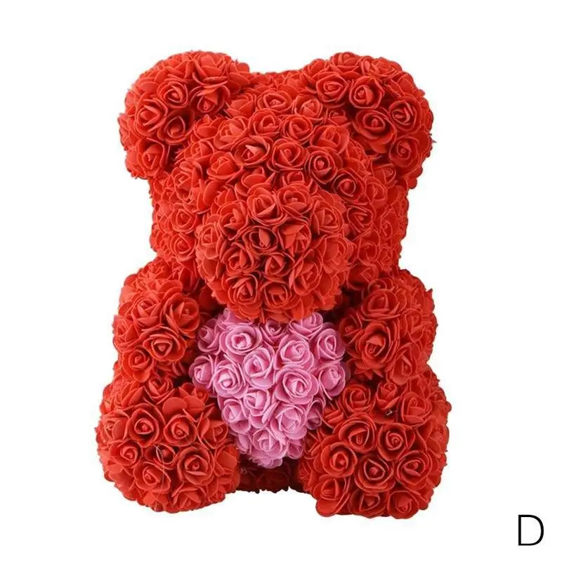 23/40 см, с цветочным принтом «розы» медведь подарок на день Святого Валентина нашей розовой мишкой искусственные цветы, свадьбы, праздника, "сделай сам" Свадебные украшения подарок - Цвет: 40cm red