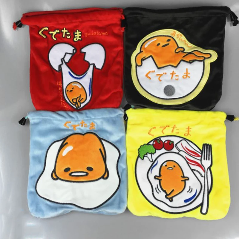 

1 Pc lovely cartoon gudetama egg soft storage bag drawstring bag plush toy plush coin bag plush purse