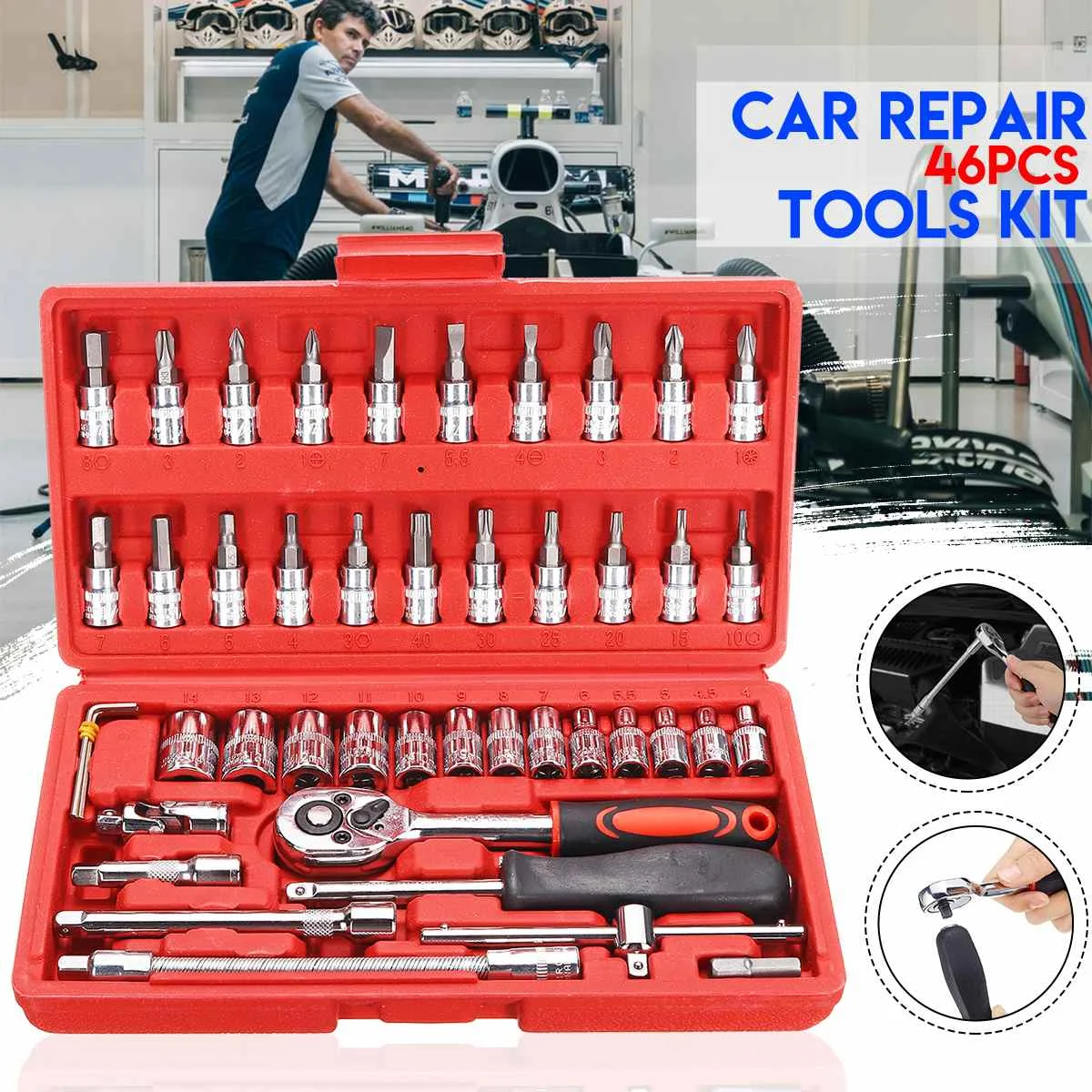 

46pcs 1/4" Car Repair Socket Tools Set Spanner Ratchet Wrenches Kit Hand Tools Ratchet Torque Wrench Combo Tools Auto Repairing