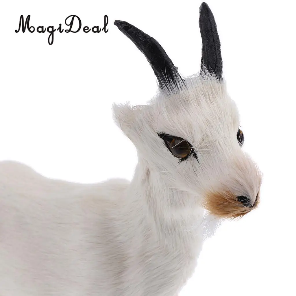 MagiDeal 1Pc Realistic Faux Fur Stanidng Goat Animal Model Figures Cute Plush Toy for Baby Kids Home Bedroom Car Decoration