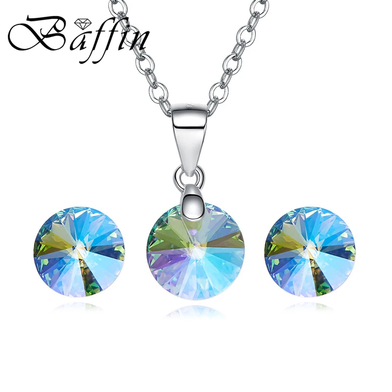 BAFFIN, оригинальные кристаллы Сваровски, круглые подвески, ожерелье, серьги-гвоздики для женщин, девочек, подарки, серебряный цвет, ювелирные наборы - Окраска металла: Crystal PARSH
